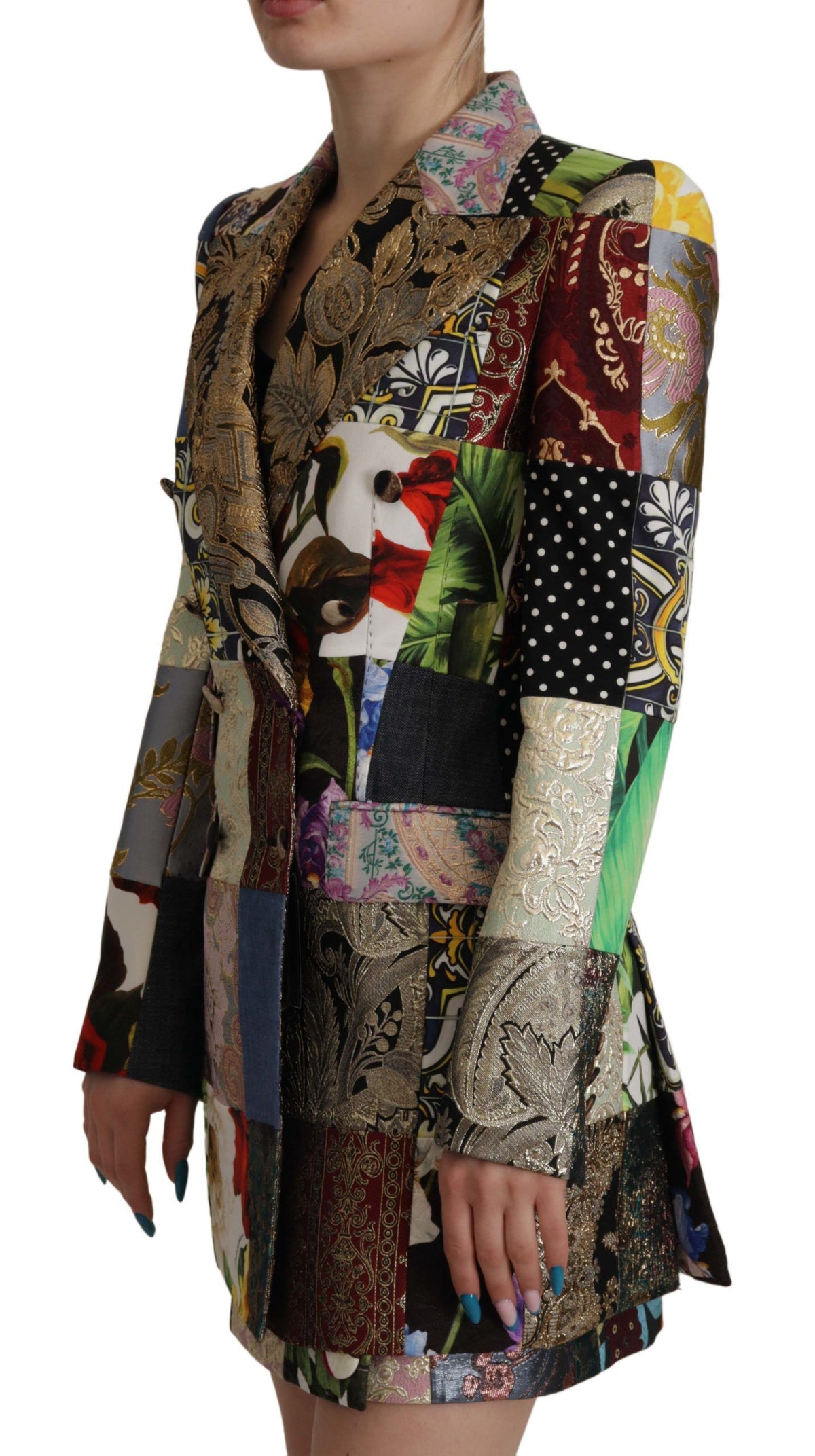 Multicolor Double-Breasted Patchwork Jacquard Blazer Jacket