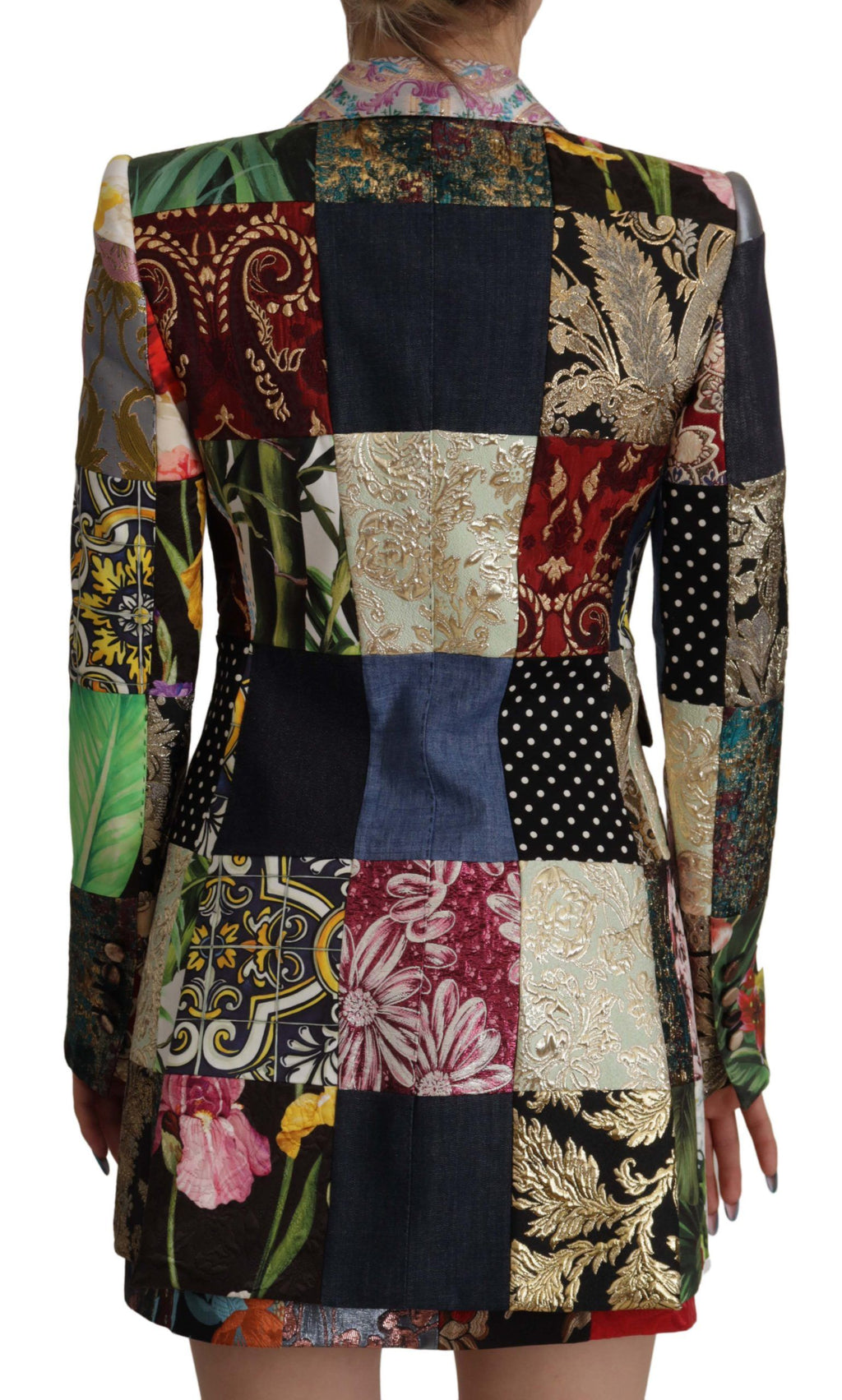 Multicolor Double-Breasted Patchwork Jacquard Blazer Jacket