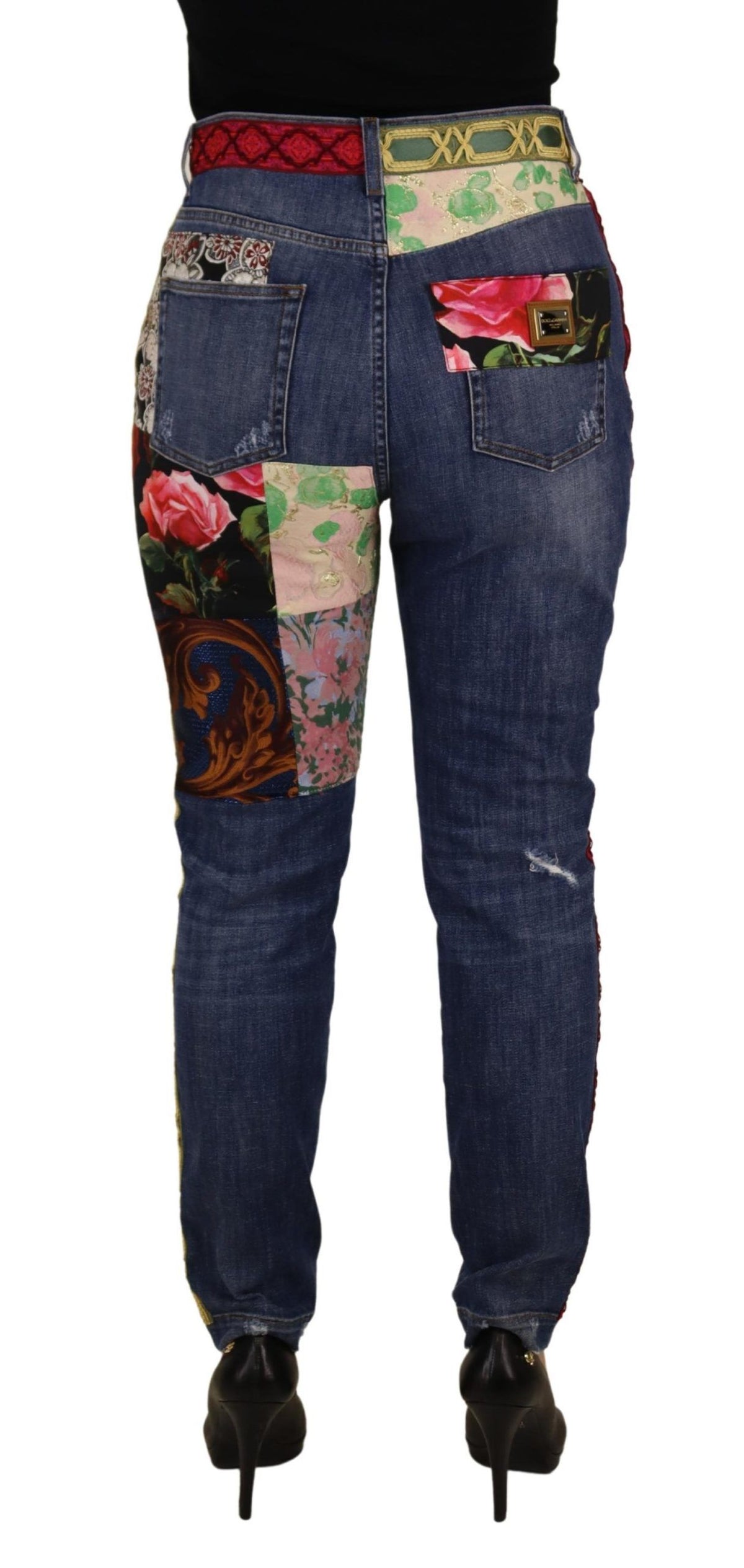 Blue Patchwork High Waist Denim Jeans