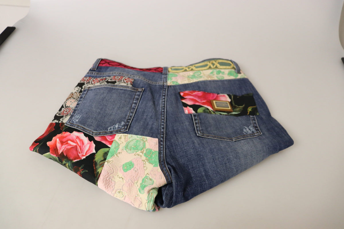 Blue Patchwork High Waist Denim Jeans