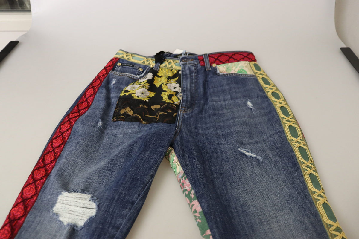 Blue Patchwork High Waist Denim Jeans
