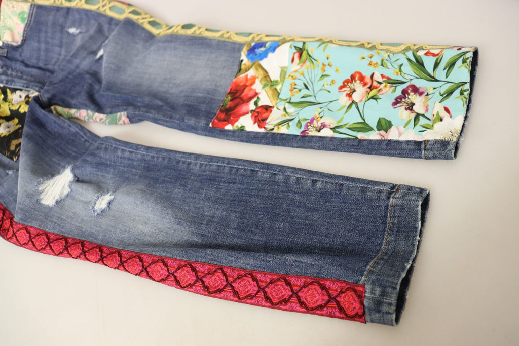 Blue Patchwork High Waist Denim Jeans