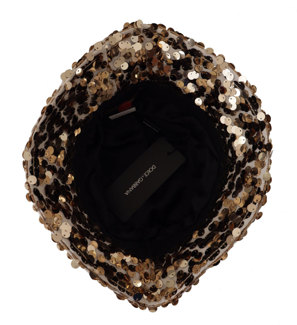 Gold Silk Sequin Embellished Designer Brim Bucket Hat