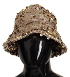 Gold Silk Sequin Embellished Designer Brim Bucket Hat