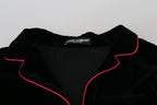 Black Button Belted Blazer Viscose Jacket