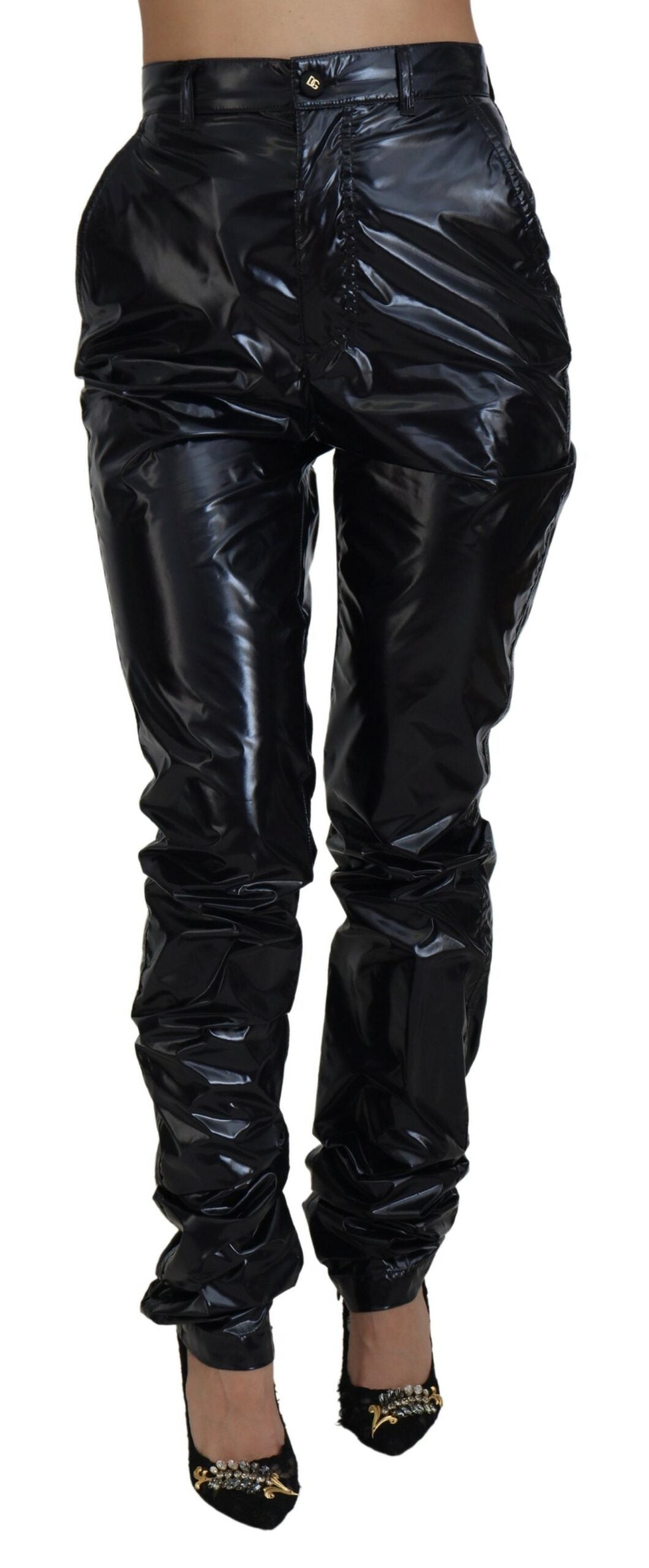 Black Nylon High Waist Skinny Pants