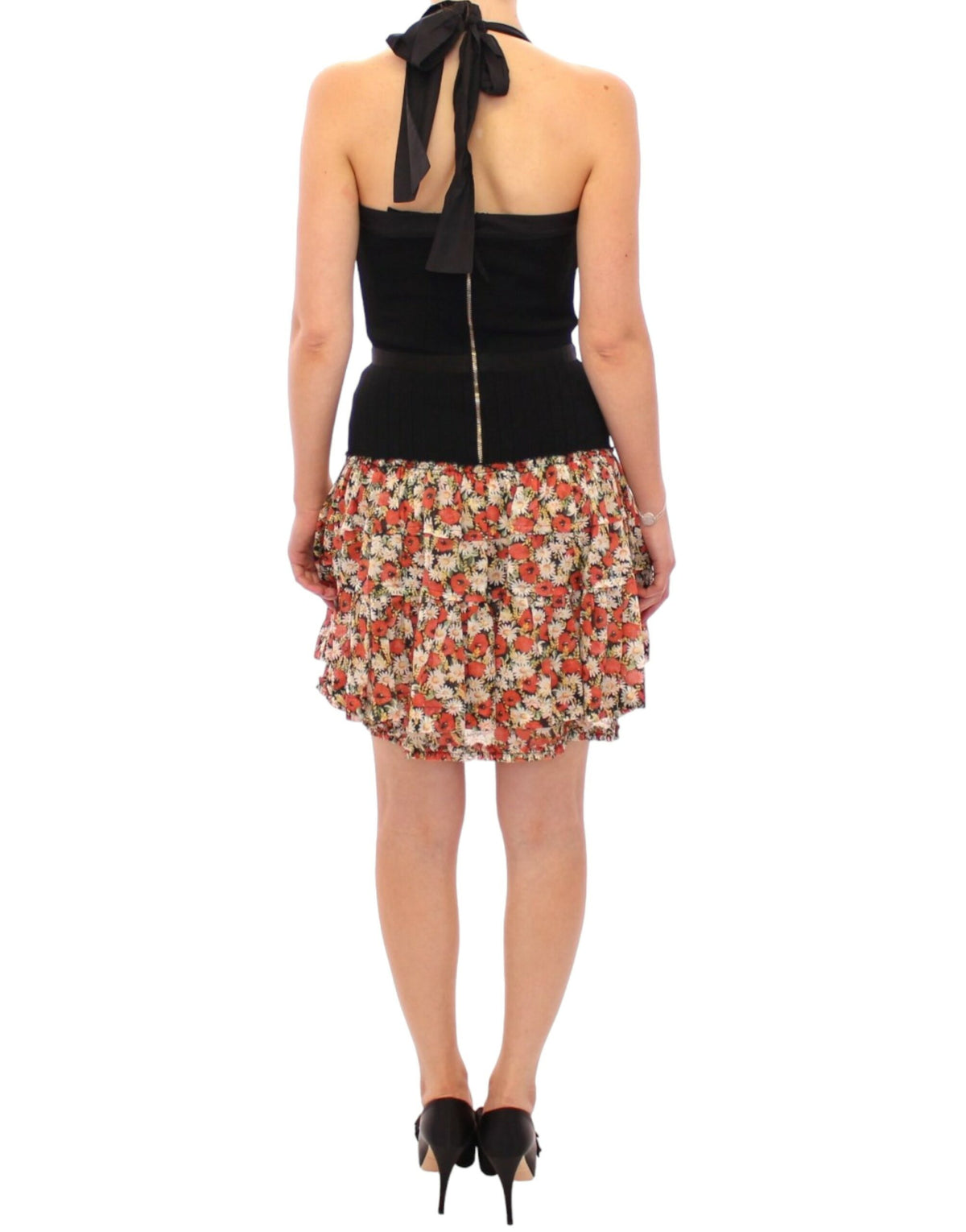 Multicolor floral bubble halterneck dress