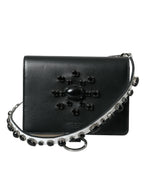 Black White Leather Crystal Embellished Cardholder Wallet