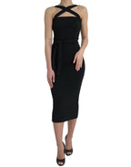 Black Sheath Halter Sleeveless Midi Dress