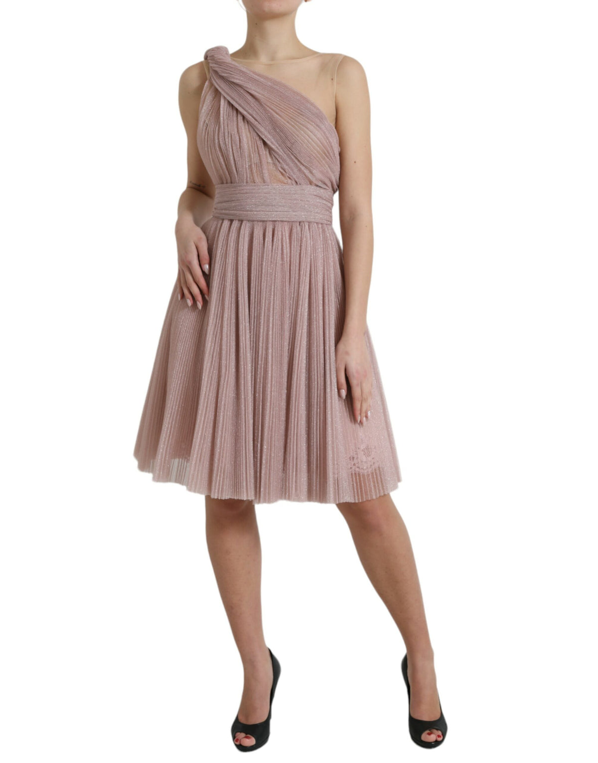 Light Lilac Pleated Lame Tulle One Shoulder Dress