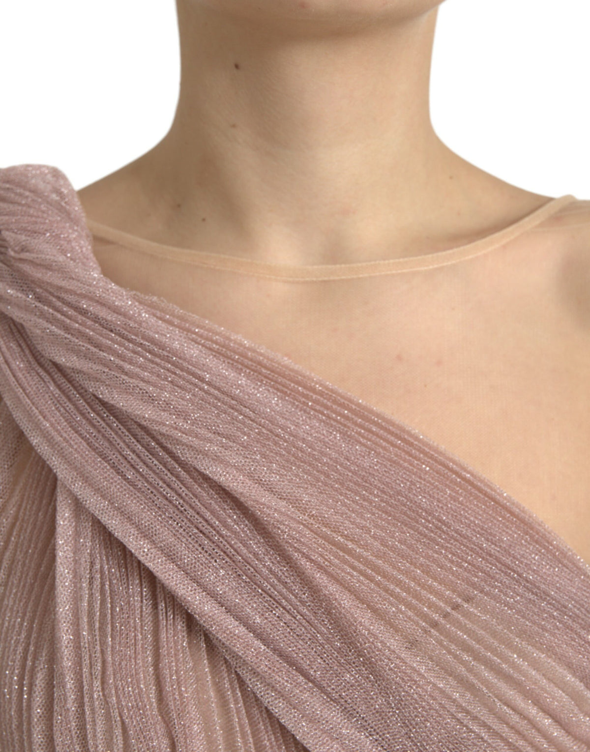 Light Lilac Pleated Lame Tulle One Shoulder Dress