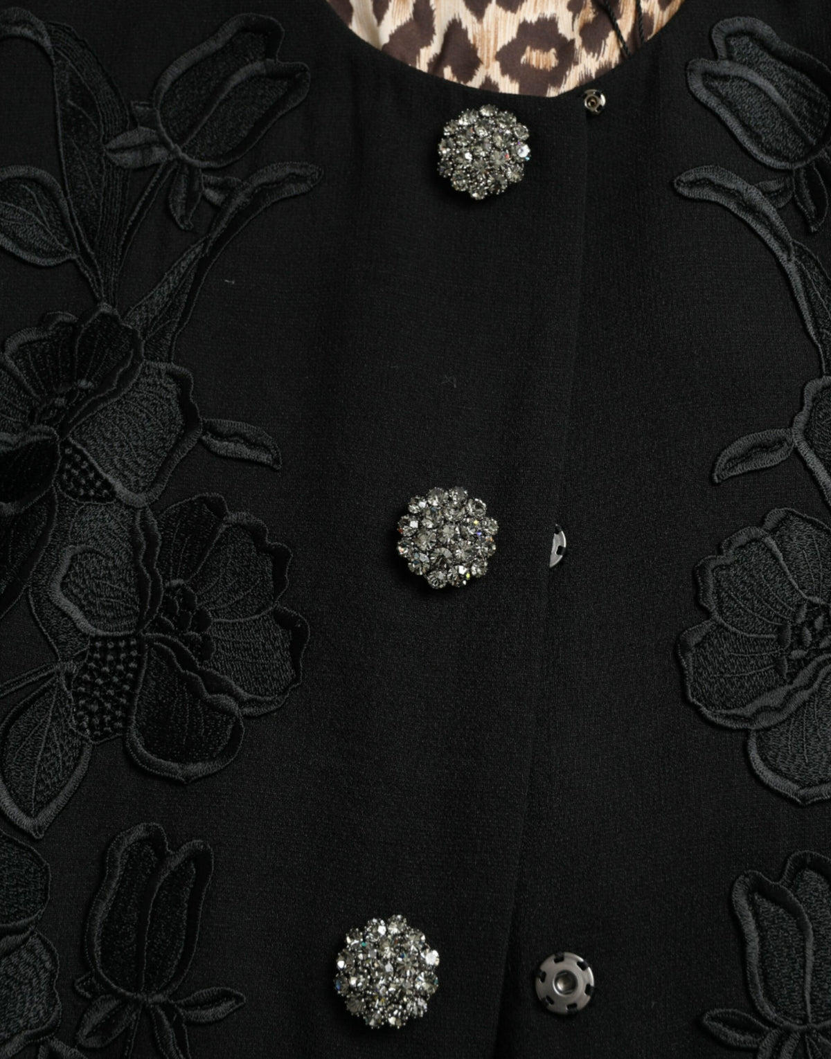 Black Floral Wool Button Embellished Jacket