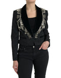 Black Crystal Embellished Overcoat Jacket
