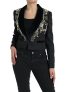 Black Crystal Embellished Overcoat Jacket