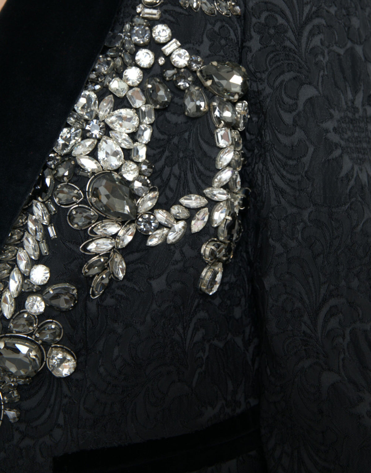 Black Crystal Embellished Overcoat Jacket