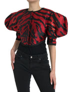 Black Red Patterned Cropped Coat Jacket