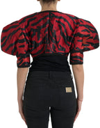 Black Red Patterned Cropped Coat Jacket
