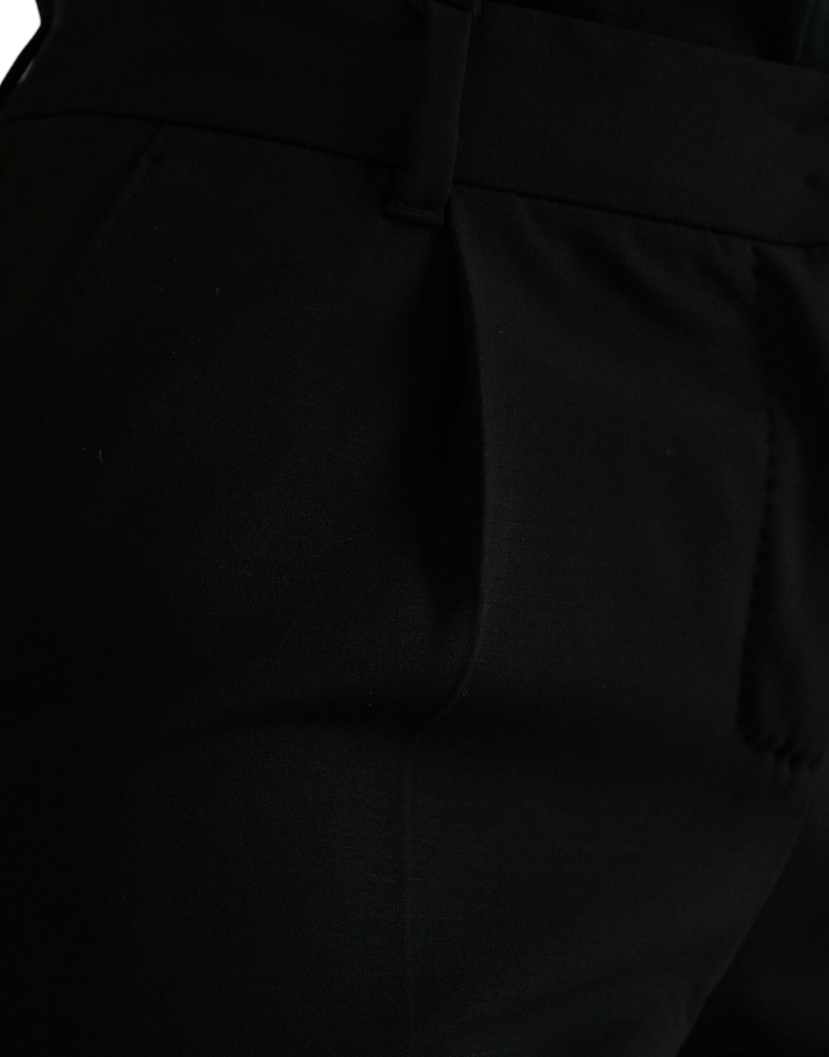 Black Wool Mid Waist Tapered Pants