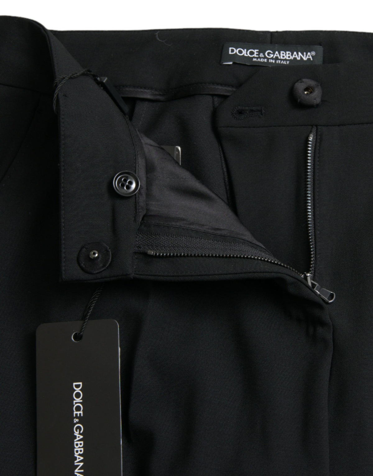 Black Wool Mid Waist Tapered Pants