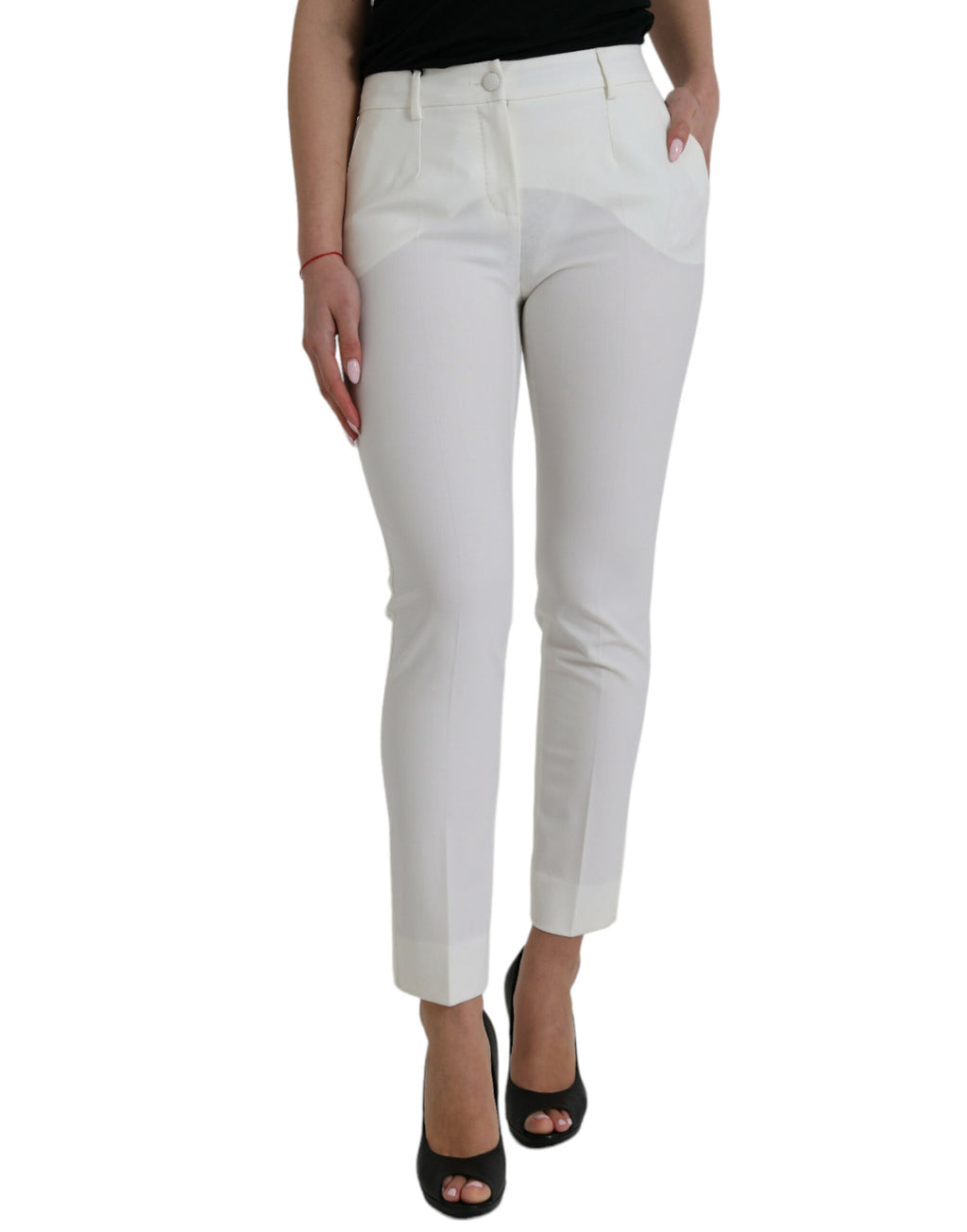 White Wool Mid Waist Tapered Pants