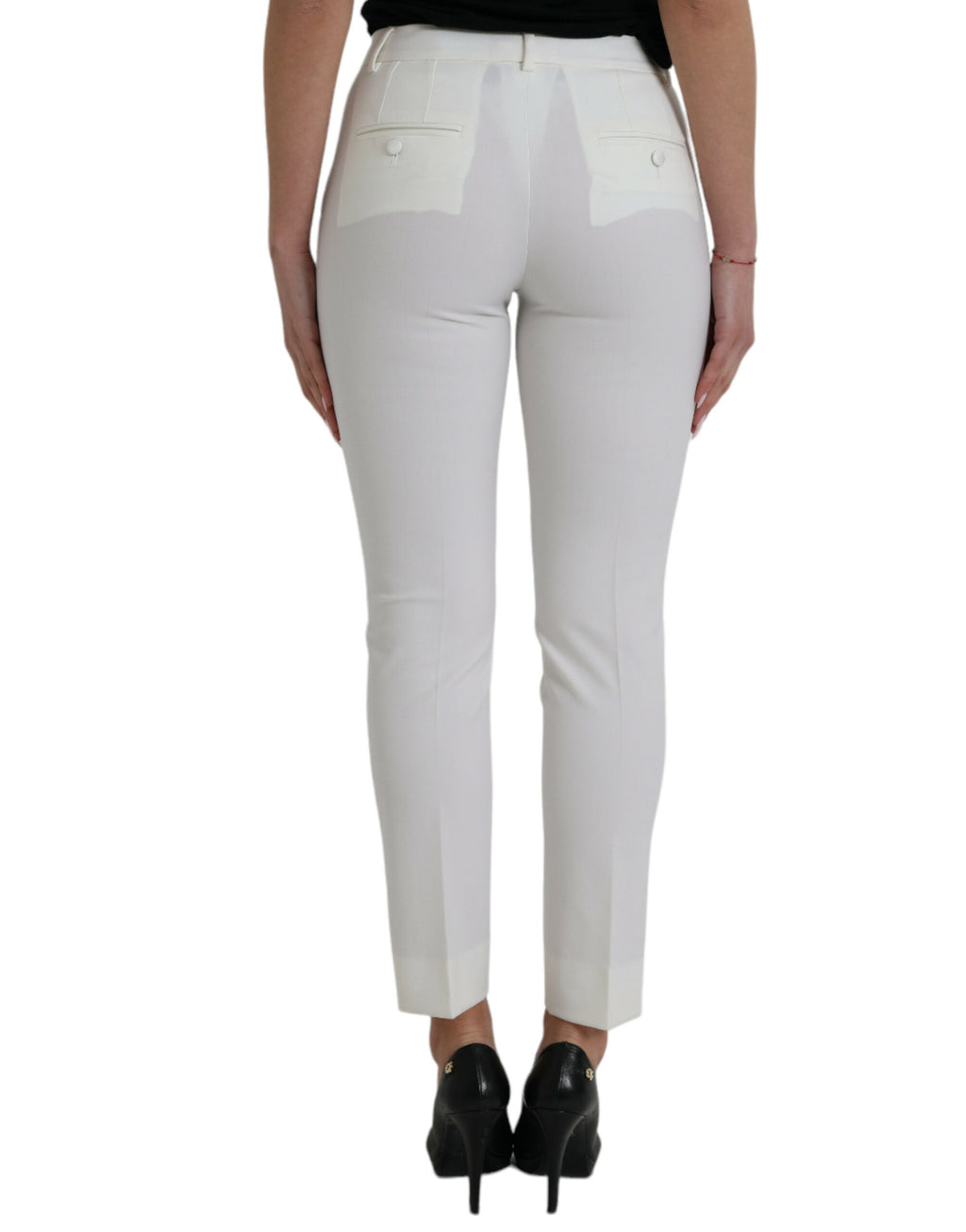 White Wool Mid Waist Tapered Pants