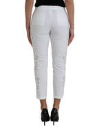 White Cut Out Cotton Mid Waist Cropped Pants