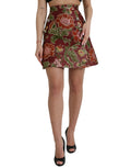 Maroon Floral Jacquard A-line Mini Skirt