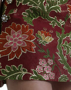 Maroon Floral Jacquard A-line Mini Skirt