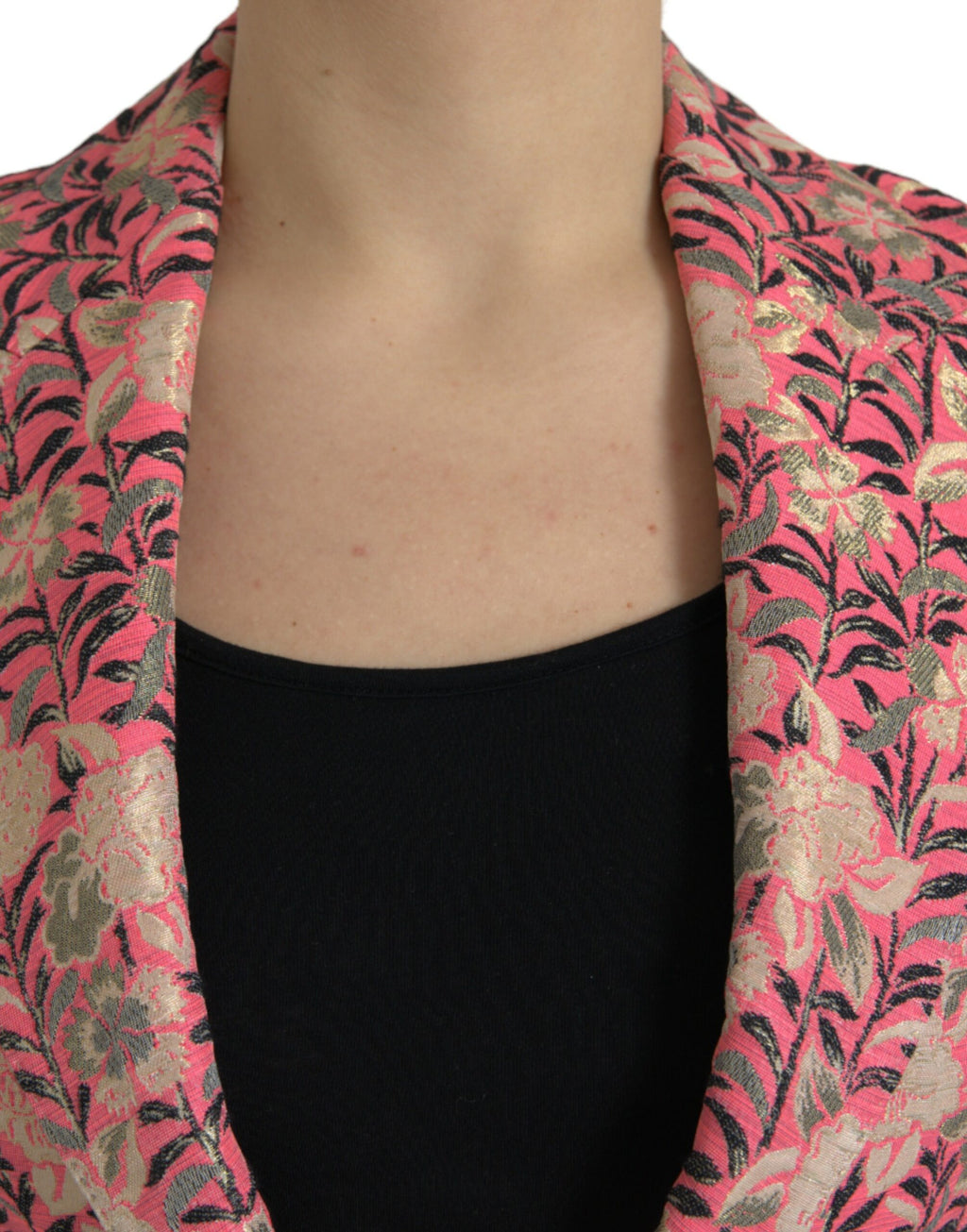 Pink Floral Jacquard Slim Fit 2 Piece Suit