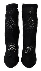 Black Stretch Pumps Boots Floral Lace Shoes