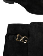 Black Suede Leather Knee High Boots Shoes