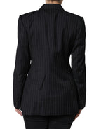 Dark Gray Striped Double Breasted Coat Jacket
