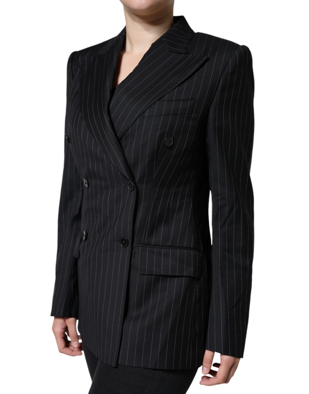 Dark Gray Striped Double Breasted Coat Jacket