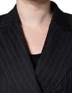 Dark Gray Striped Double Breasted Coat Jacket