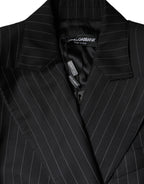Dark Gray Striped Double Breasted Coat Jacket