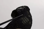 Black Lace Stretch Heels Mid Calf Boots Shoes