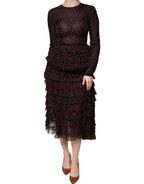 Black Red Polka Dot Silk Layered Midi Dress