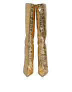Gold Leather Stiletto Heels High Boots Shoes