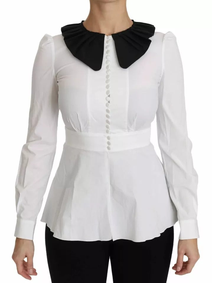 Black White Decorative Buttons Tops Shirt Blouse