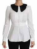 Black White Decorative Buttons Tops Shirt Blouse