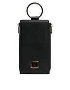 Black Leather Logo Plaque Neck Strap Card Coin Wallet