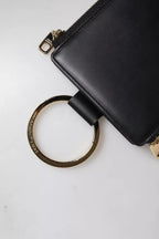 Black Leather Logo Plaque Neck Strap Card Coin Wallet
