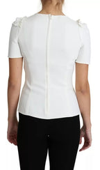 White Viscose Stretch Short Sleeves Blouse Top