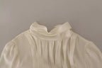 Off White Silk Long Sleeve Turtle Neck Top