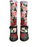 Black Floral Socks Crystal Boots Jersey Shoes