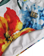 White Floral Print Swimsuit Bikini Bottom Swimwear