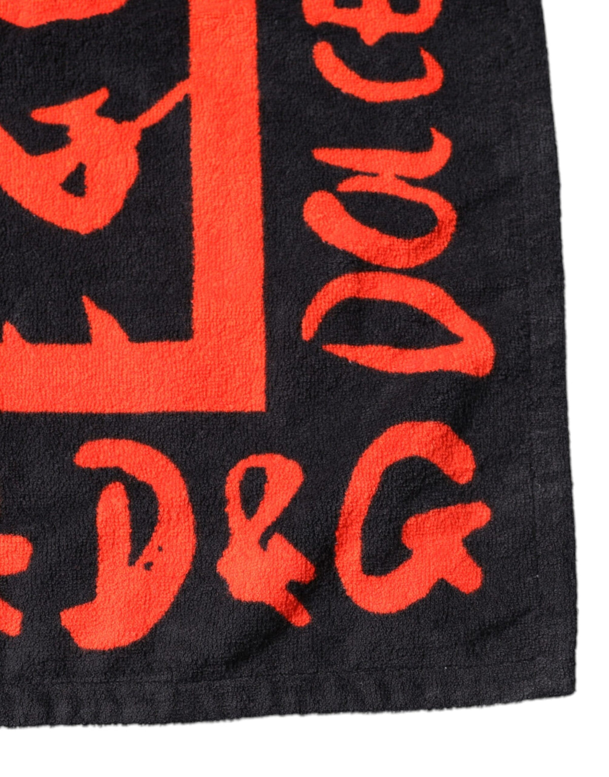Black Red Logo Print Cotton Beach Towel
