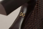 Brown Exotic Leather Heels High Boots Shoes