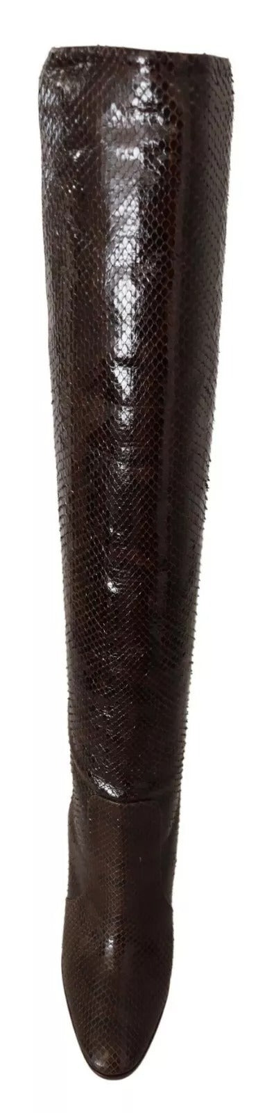 Brown Exotic Leather Heels High Boots Shoes