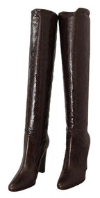 Brown Exotic Leather Heels High Boots Shoes